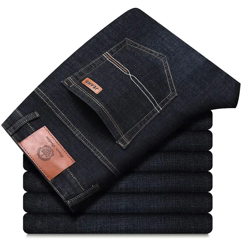 Men's Straight Stretch Jeans - Classic Casual Denim Pants - 6329-Black