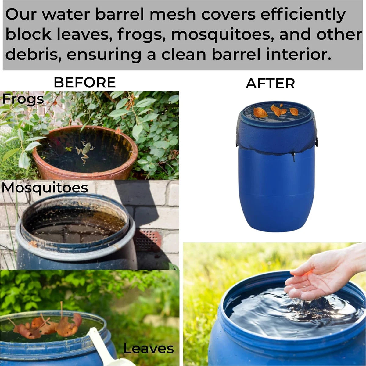 Rain Barrel Screen Cover – Drawstring Netting for Water Collection