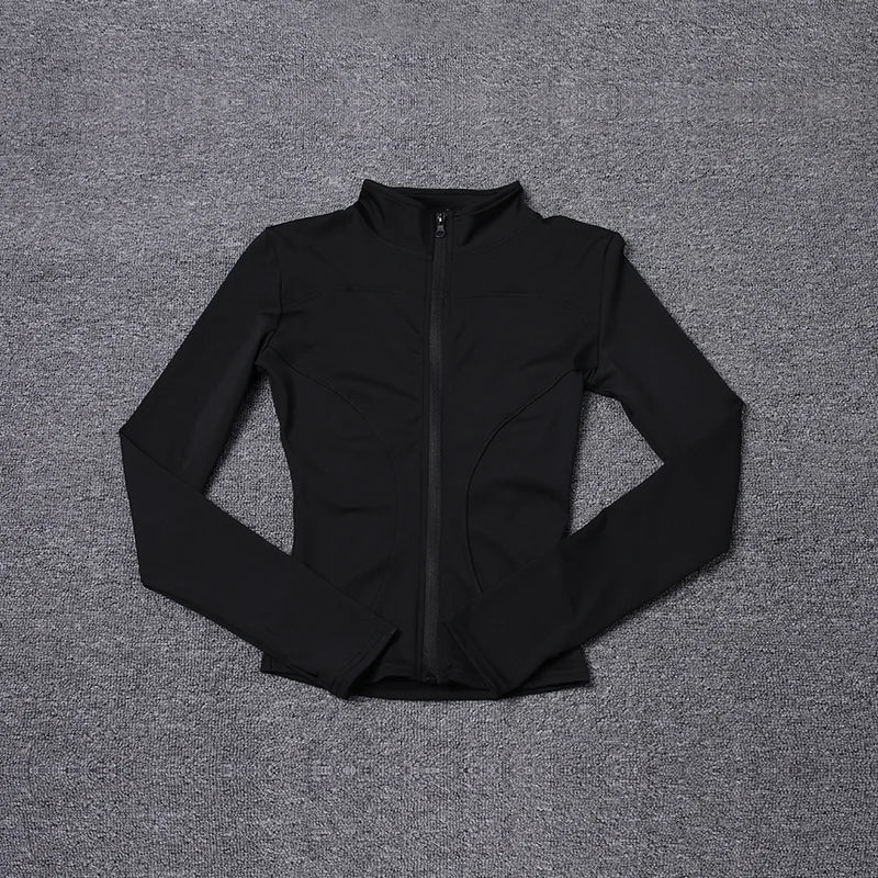 Women's Sport Jacket - Zip-Front Yoga Training Top - Black