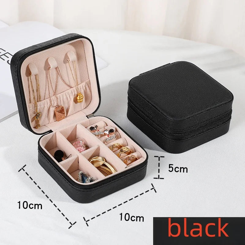 Mini Jewelry Organizer Box - Travel Case for Rings and Earrings - Black