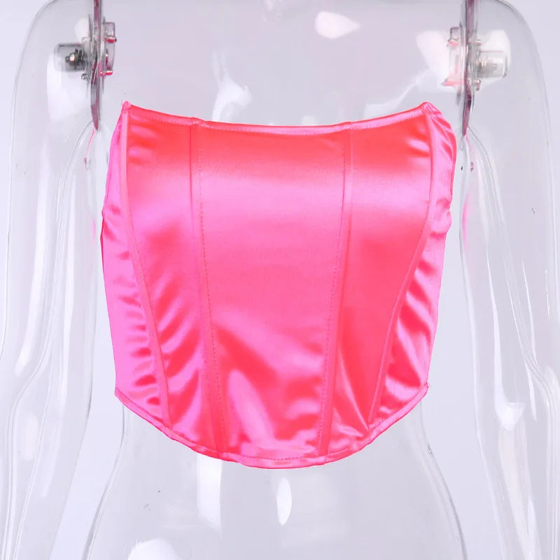 Women's Corset Crop Top - Sleeveless Backless Bustier - Pink
