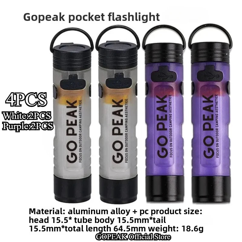 Mini LED Pocket Flashlight - Key Clip Light for Bags - 4 Pieces 2White 2Purple
