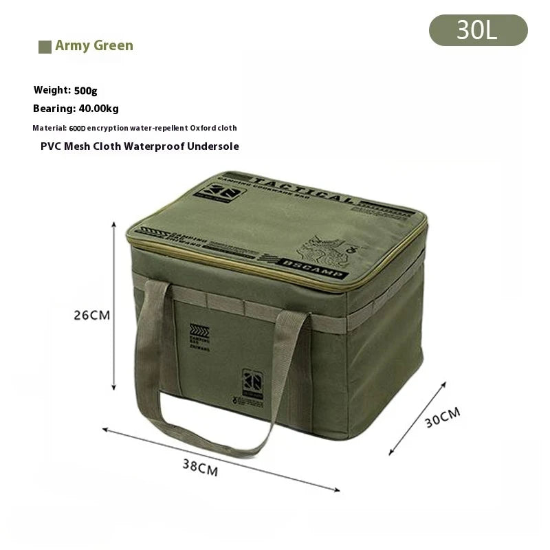 Insulated Camping Storage Bag - 30-42 L Picnic Organizer - Green 30L