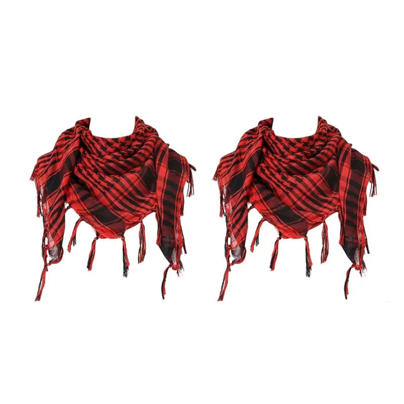 Keffiyeh Scarf Wrap - Lightweight Shemagh Head and Neck Scarf - 2 Pieces-Red