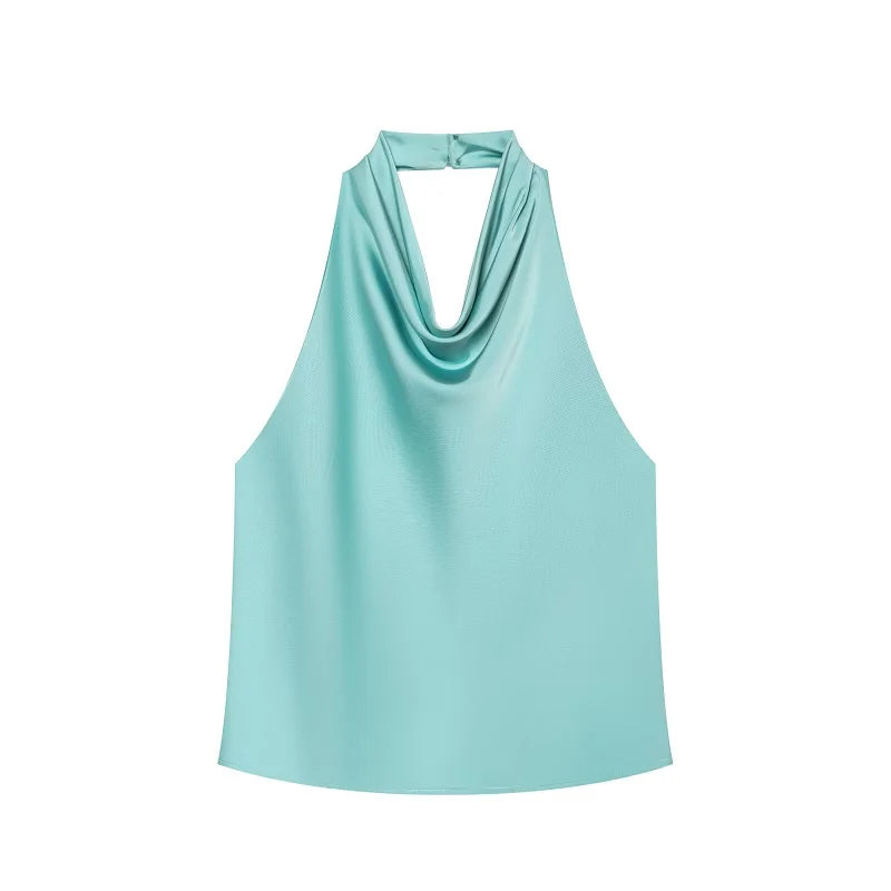 Women's Satin Halter Top - Backless Summer Camisole - Hl