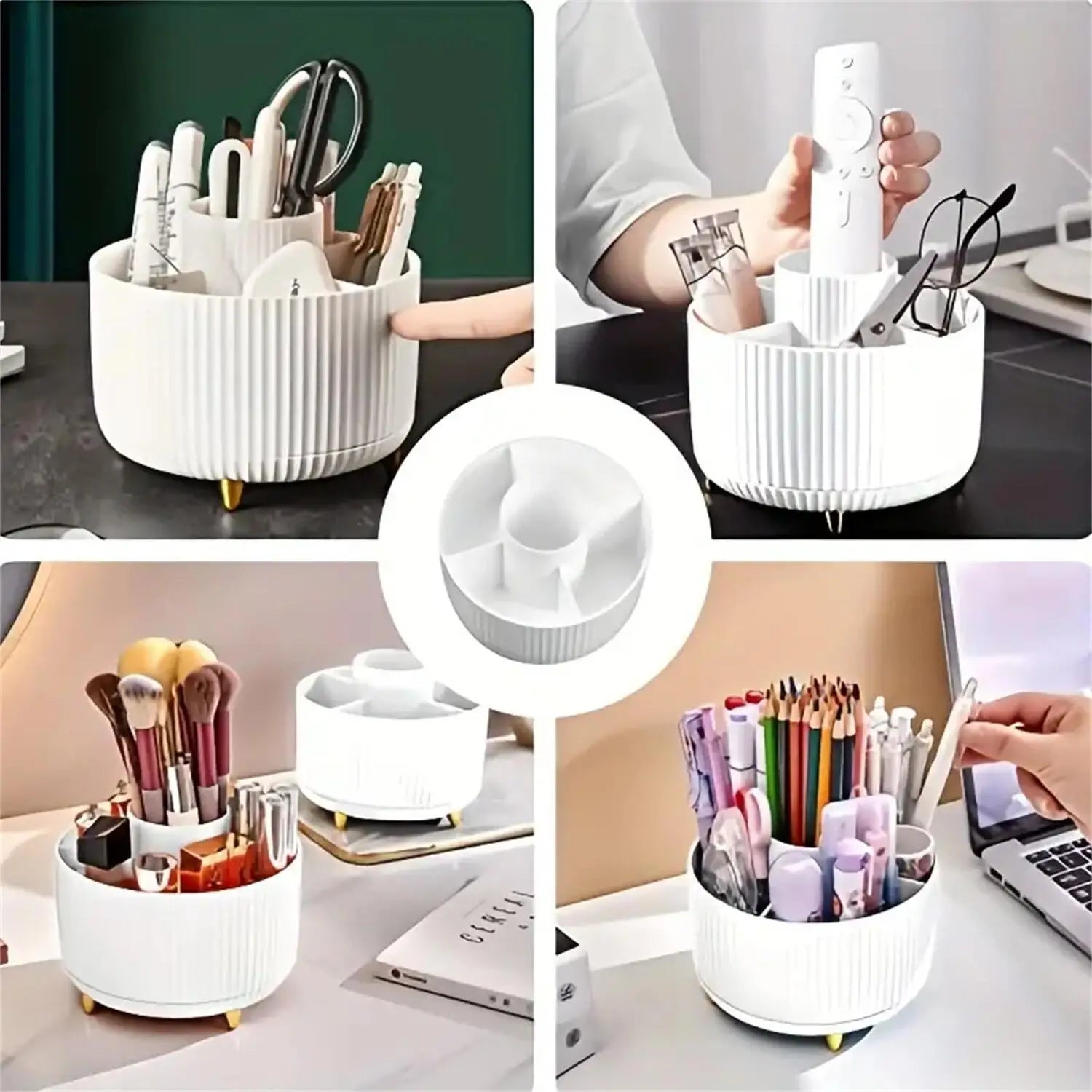 Rotating Makeup Organizer - Desktop Storage Holder with Compartments