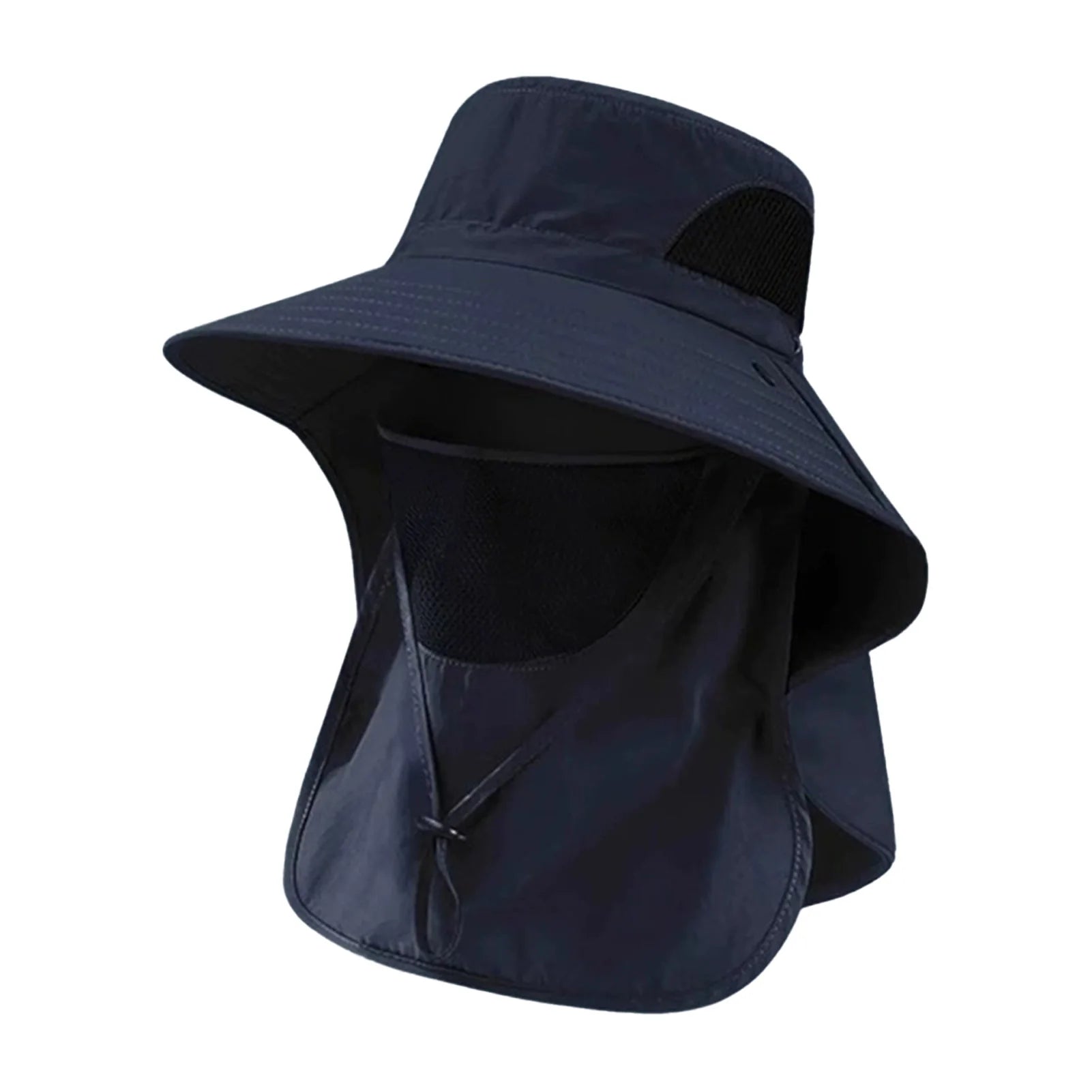 Wide Brim Sun Hat - Neck Cover for Fishing and Hiking - Navy Blue