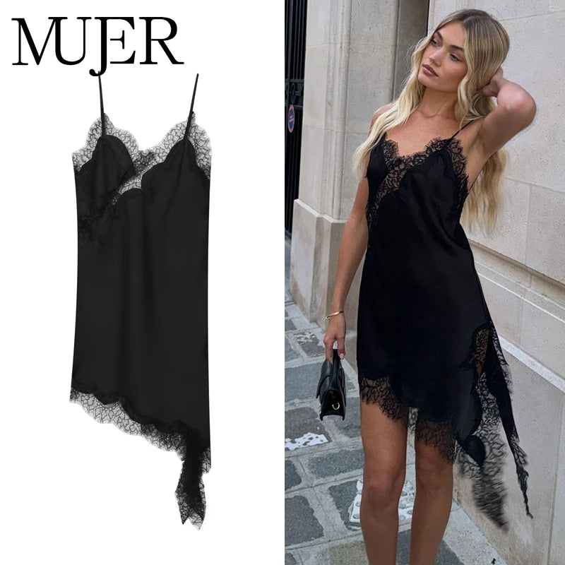 Lace Slip Dress - Backless Mini Dress With V-Neck