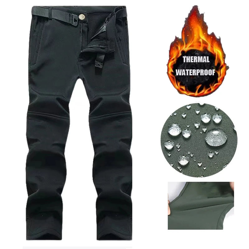 Men's Fleece Cargo Hiking Pants - Outdoor Softshell Trousers - Black X5 Pant