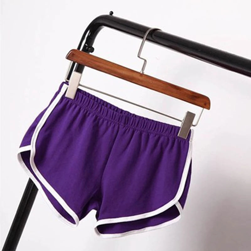 Women's Elastic Waist Shorts - Casual Athletic Short Pants - Purple