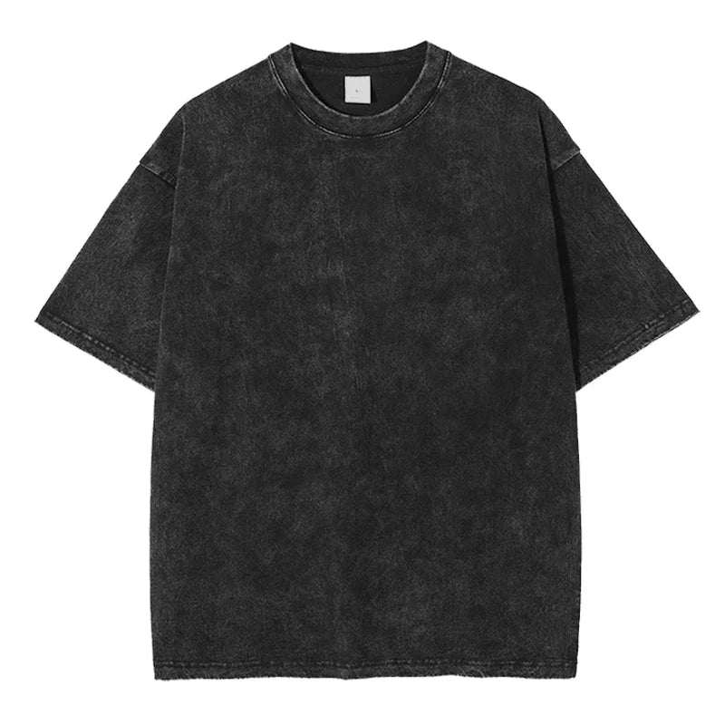 Washed Cotton T-Shirt - Short Sleeve Distressed Casual Top - Black
