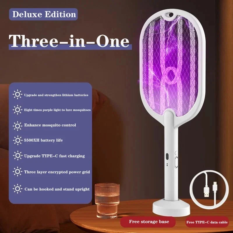 Rechargeable Mosquito Swatter - 3-in-1 Electric Bug Lamp - Upgraded