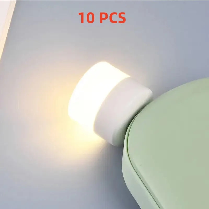 USB Mini Night Light - Plug-In LED Reading Lamp - 10 Pieces Yellow