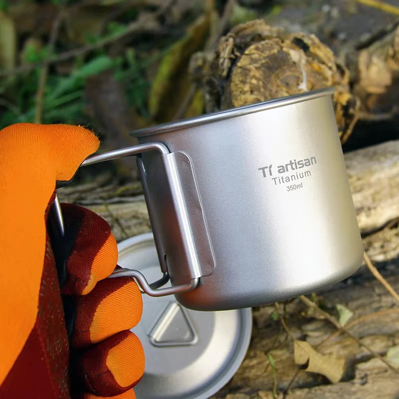Titanium Camping Cup - Folding Handle Outdoor Drink Mug