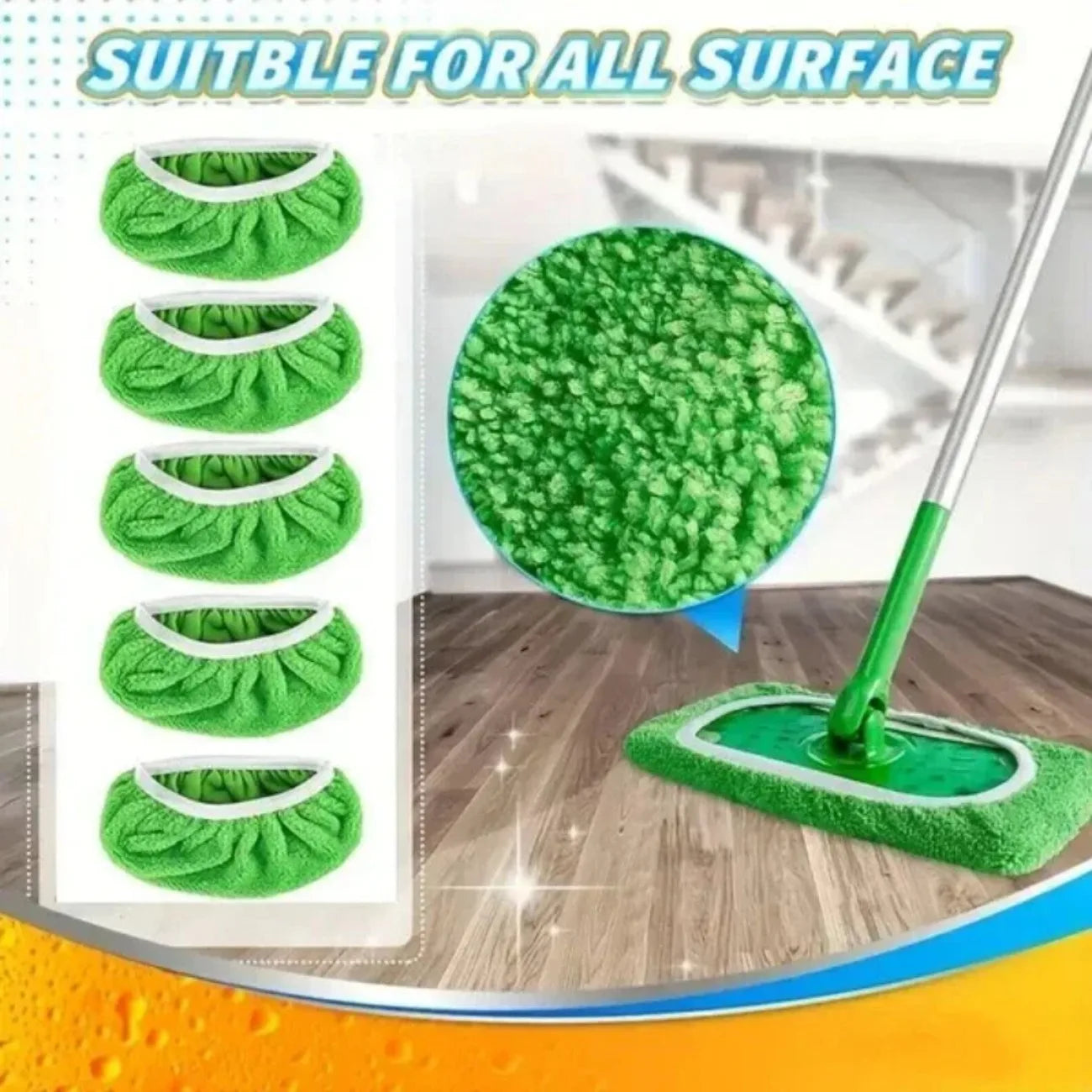 Washable Flat Mop Pads - 6-Piece Green Mop Cover Set
