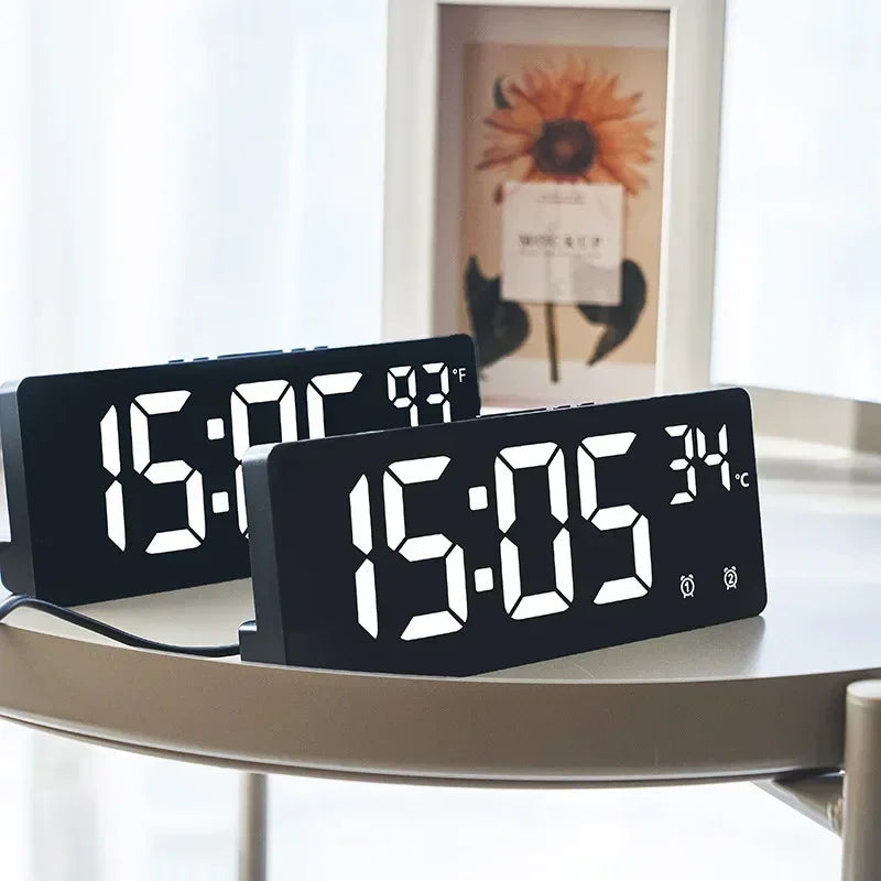 Digital Alarm Clock - LED Desk Clock with Temperature Display