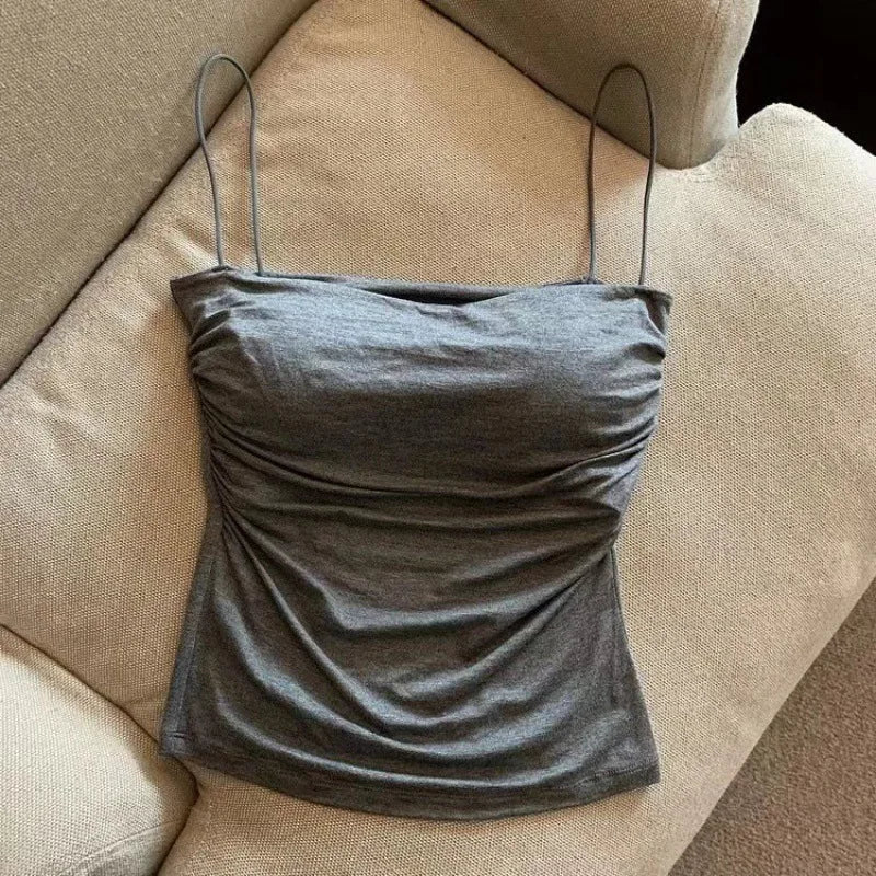 Women's Halter Tank Top - Built-In Bra Casual Cami - Gray