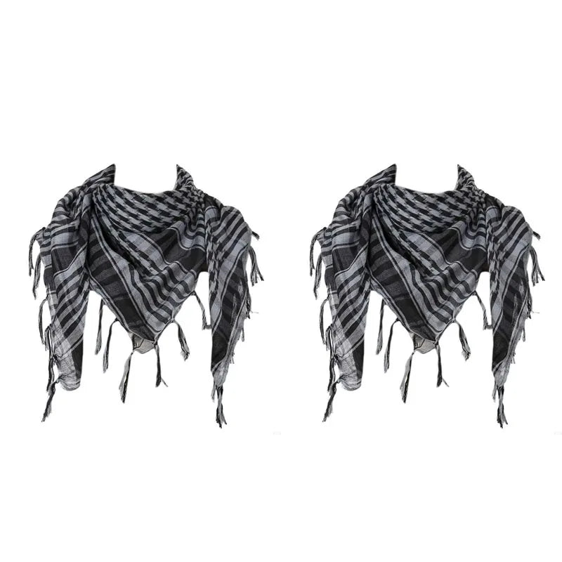 Keffiyeh Scarf Wrap - Lightweight Shemagh Head and Neck Scarf - 2 Pieces-Gray