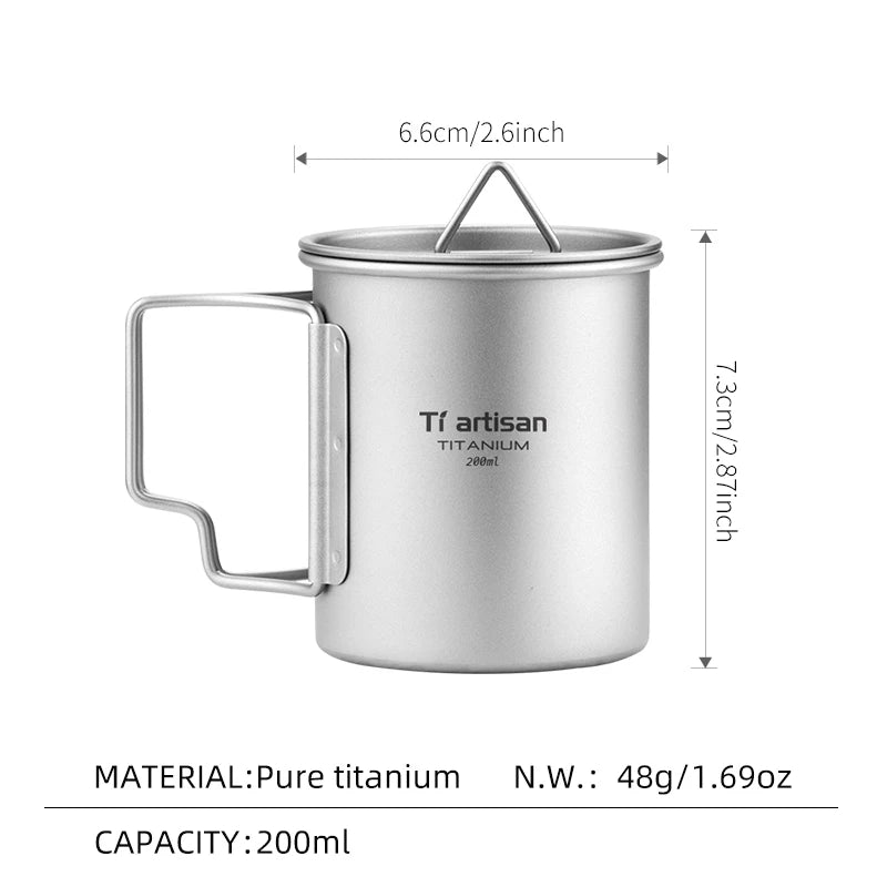 Titanium Camping Cup - Folding Handle Outdoor Drink Mug