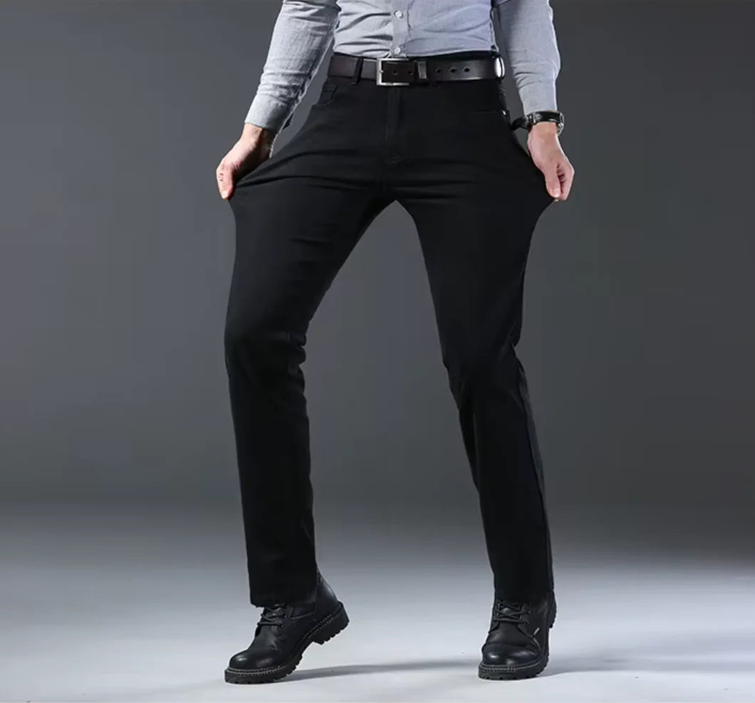 Men's Straight Stretch Jeans - Classic Casual Denim Pants - Black