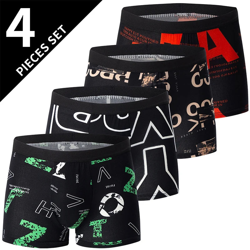 Men's Printed Boxer Shorts - 4-Pack Stretch Underwear - Sky Blue