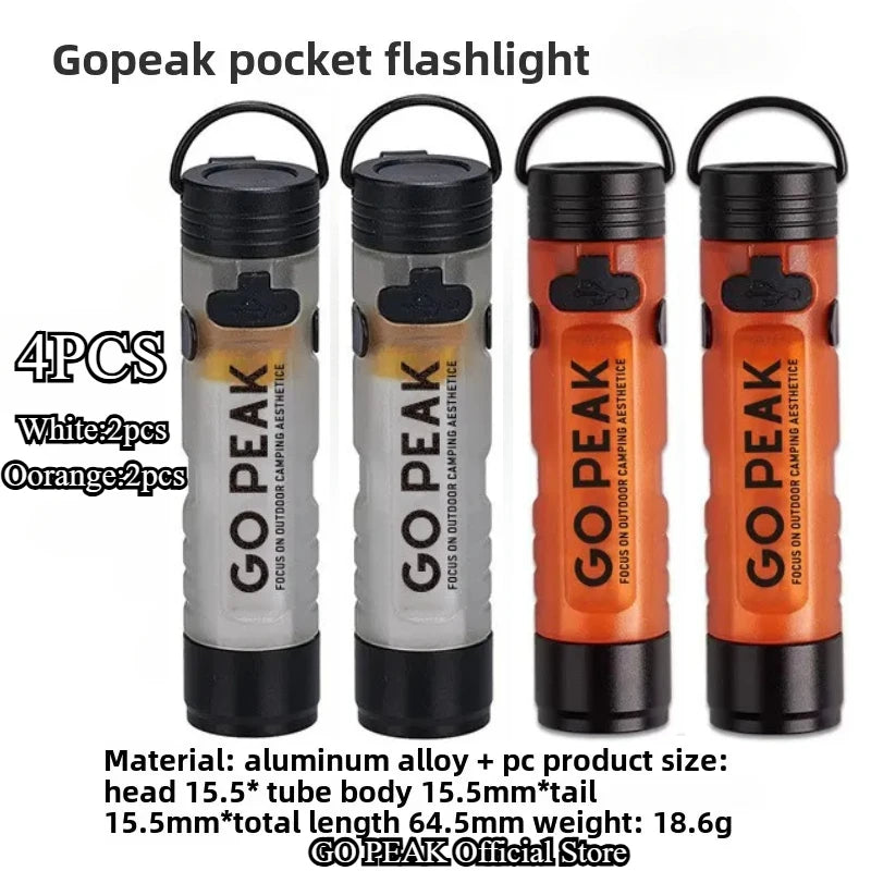 Mini LED Pocket Flashlight - Key Clip Light for Bags - 4 Pieces 2White 2Orange