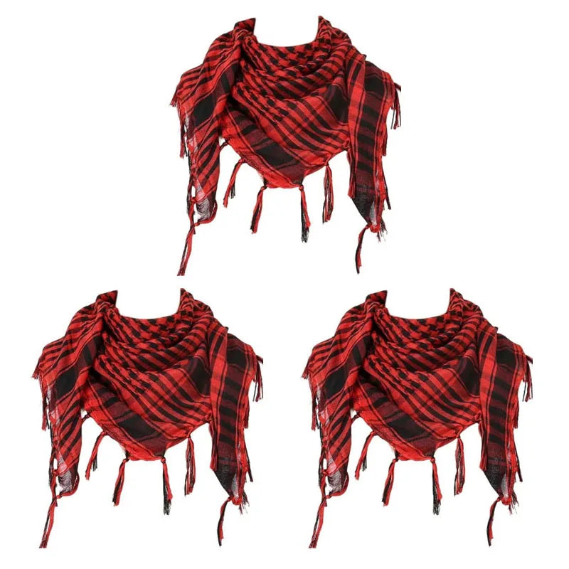 Keffiyeh Scarf Wrap - Lightweight Shemagh Head and Neck Scarf - 3 Pieces-Red
