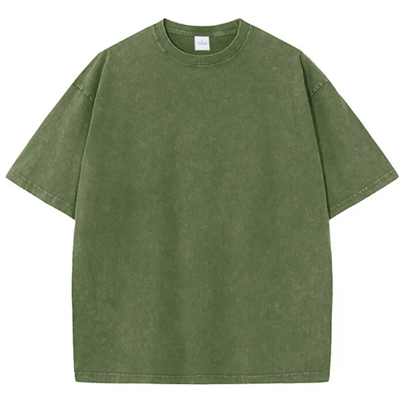 Oversized Cotton T-Shirt - Heavyweight Short Sleeve Tee - Dark Green 1