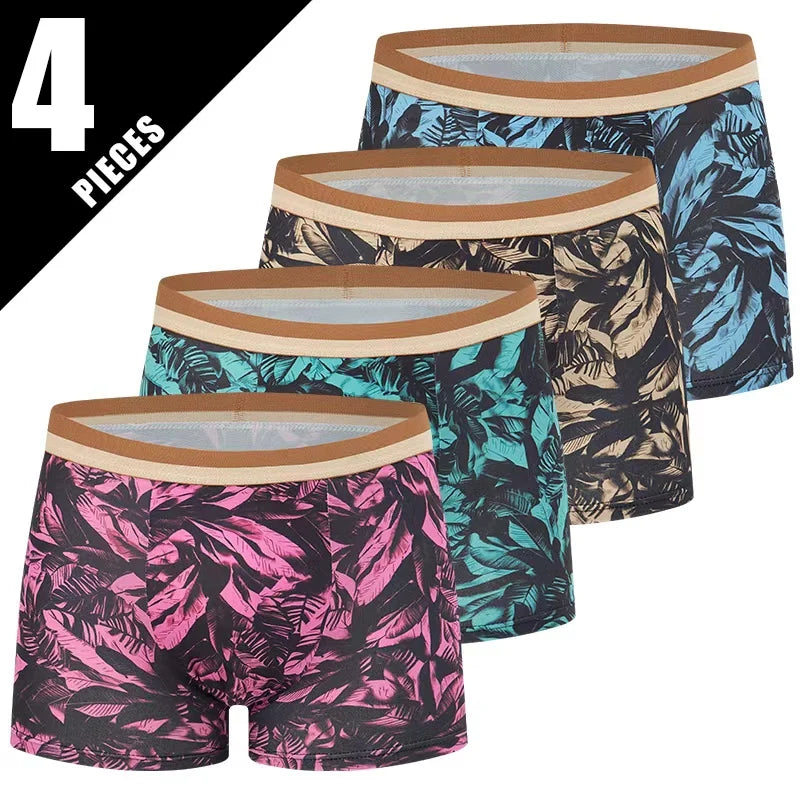 Men's Printed Boxer Shorts - 4-Pack Stretch Underwear - 4 Pieces-Yy-Yeshu
