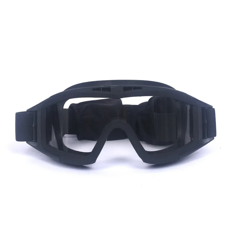 Airsoft Goggles - 3-Lens Eyewear Set for Outdoor Gear - Clear Lens Black