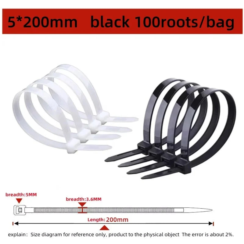 Nylon Cable Ties - 100-Piece Self-Locking Wire Straps