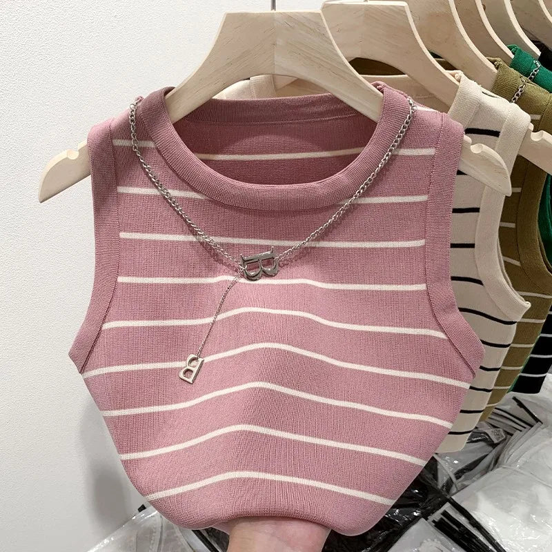 Women's Knit Sweater Vest - Sleeveless Striped Summer Top