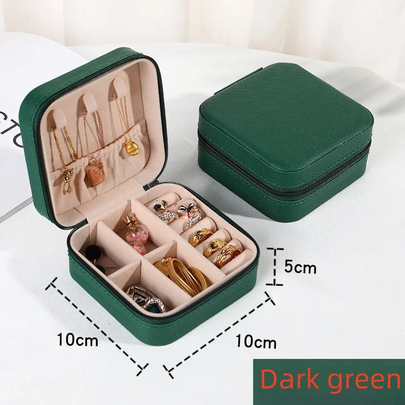 Mini Jewelry Organizer Box - Travel Case for Rings and Earrings - Green