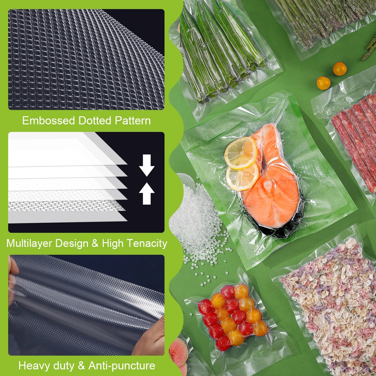 Vacuum Food Bags Sealed Storage - For Kitchen Storage and Prep