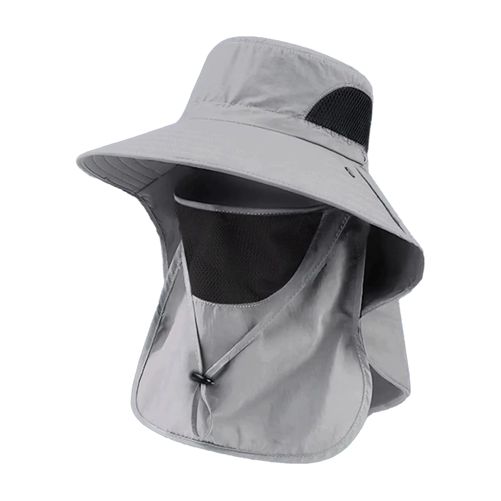 Wide Brim Sun Hat - Neck Cover for Fishing and Hiking - Light Gray