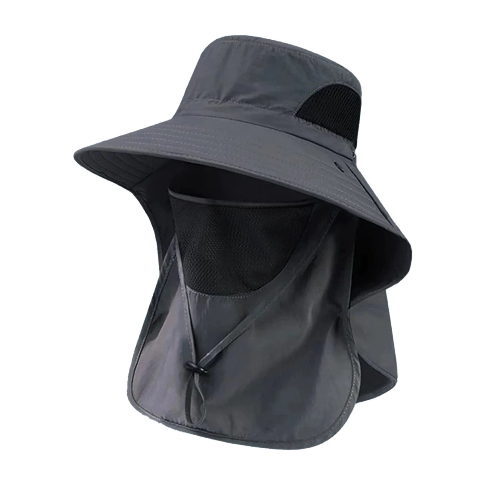 Wide Brim Sun Hat - Neck Cover for Fishing and Hiking - Dark Gray