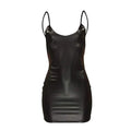 Women's Faux Leather Mini Dress - Sleeveless V-Neck Party Style - Black