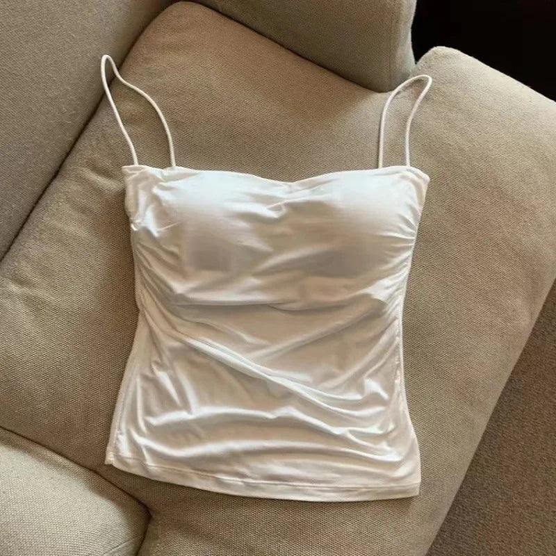 Women's Halter Tank Top - Built-In Bra Casual Cami - White