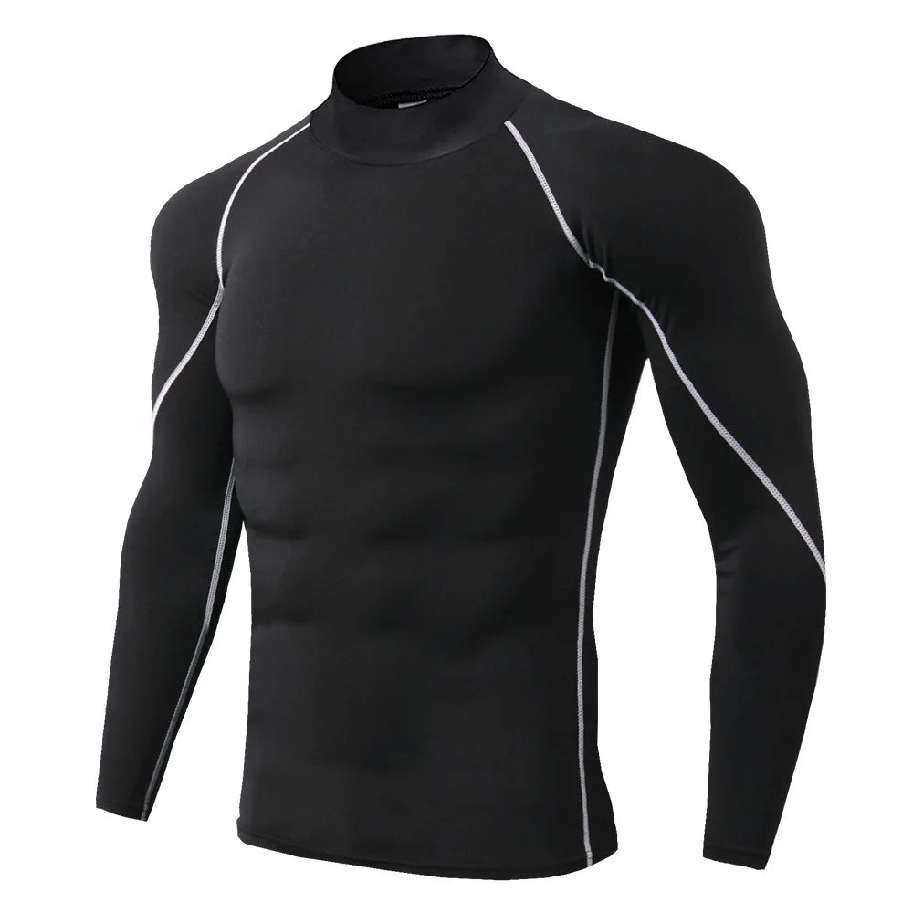 Men's Compression Workout Shirt - Long Sleeve Athletic Top - Blackgray Line