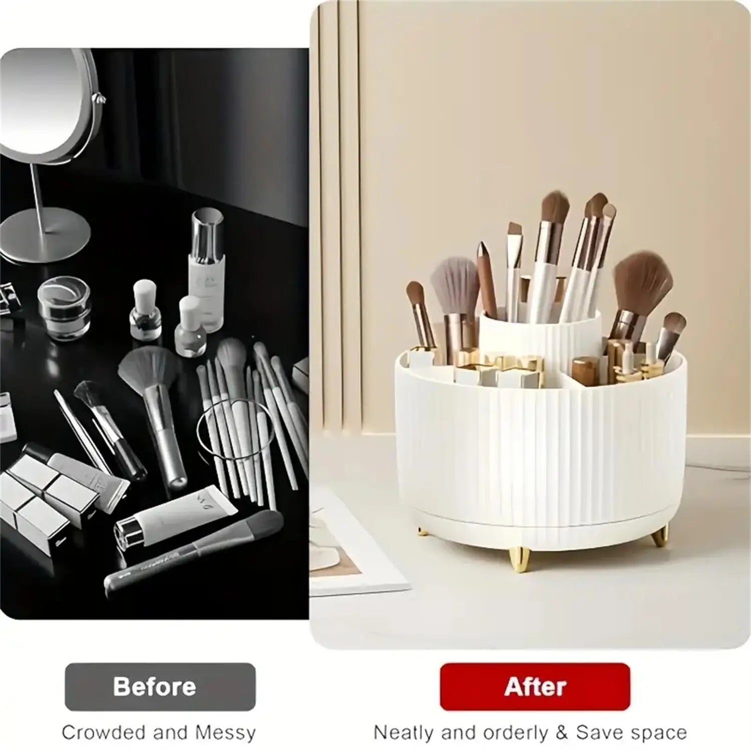 Rotating Makeup Organizer - Desktop Storage Holder with Compartments