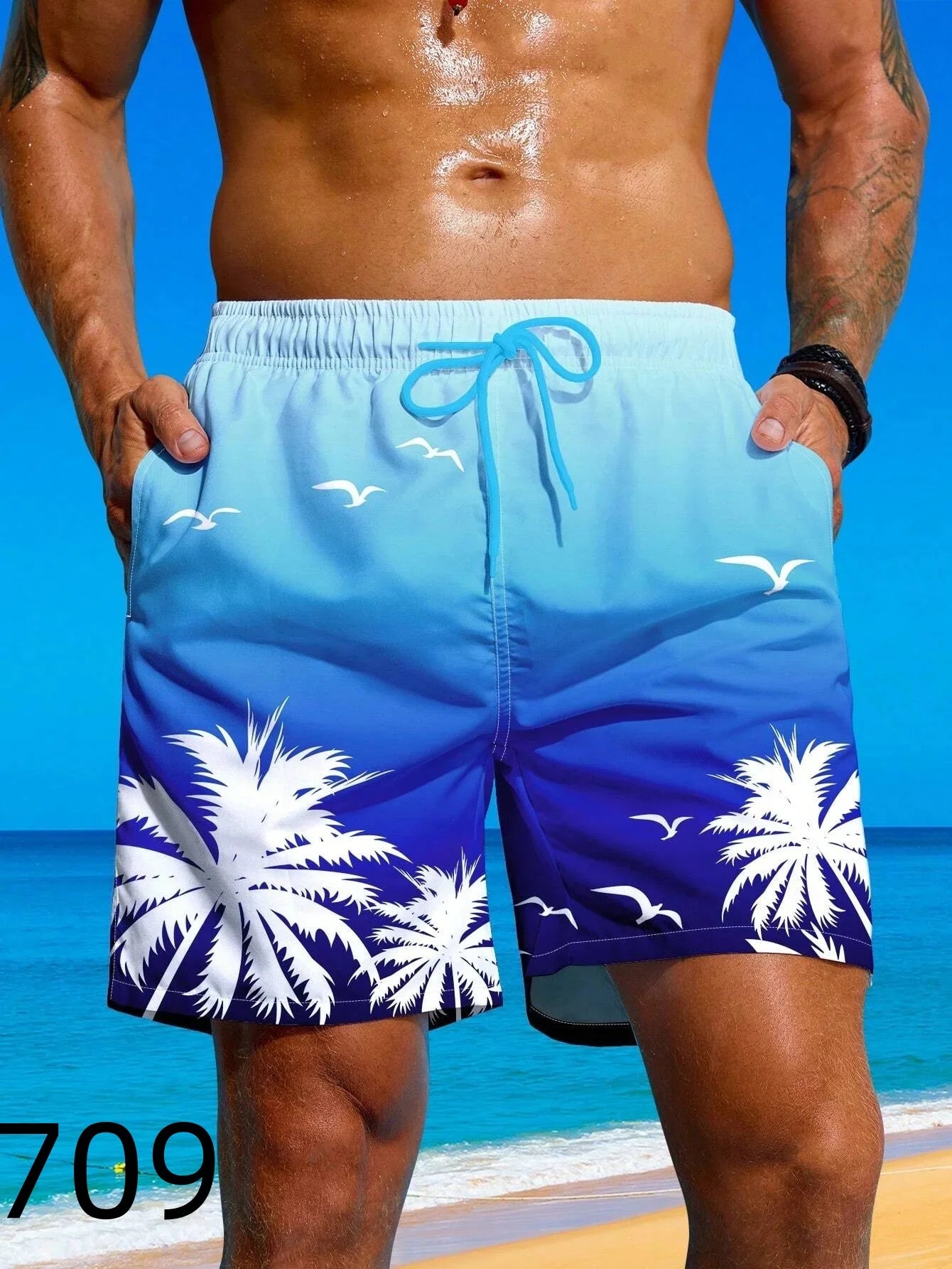 Graffiti Print Swim Shorts - Men's Beach Board Shorts - Image Style 5