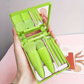 Portable Makeup Brush Set - Foldable Mirror Travel Kit - Green