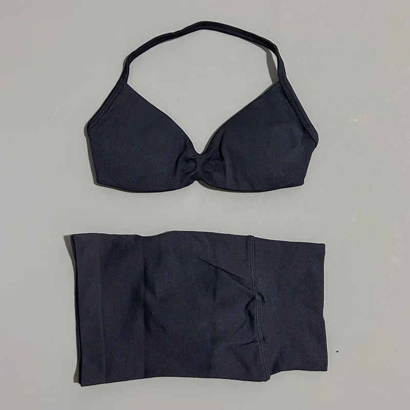 Women's Two-Piece Workout Set - Sports Bra and Shorts - Black
