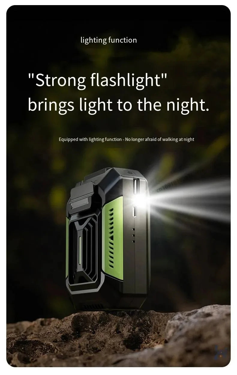 3-in-1 Rugged Tactical Waist Clip Fan - Portable Power Bank & LED Flashlight