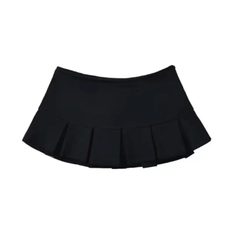 Women's Pleated Mini Skirt - Low Waist Casual Skort Style - Black