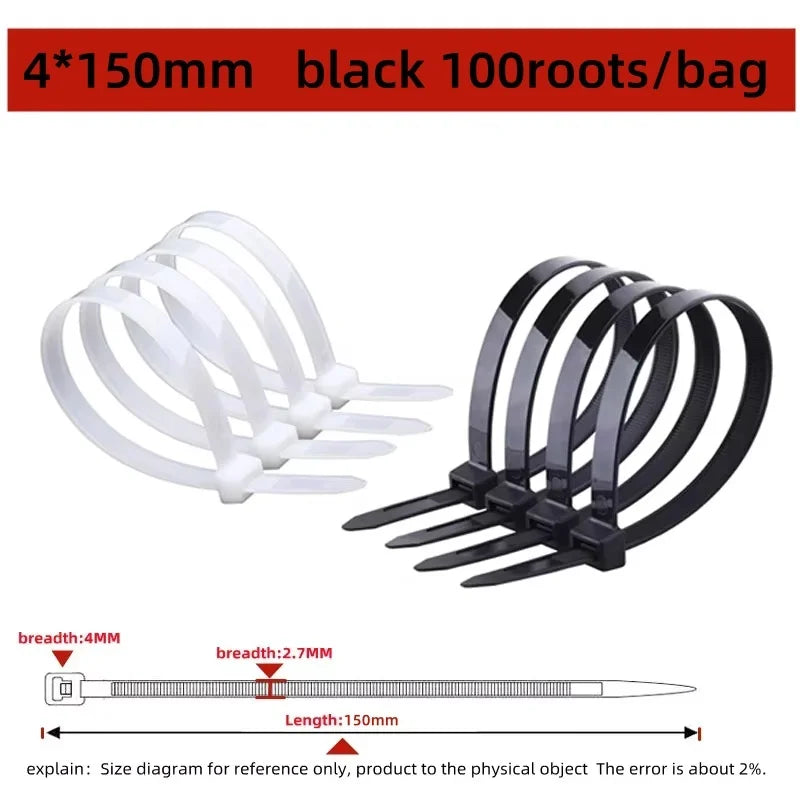 Nylon Cable Ties - 100-Piece Self-Locking Wire Straps