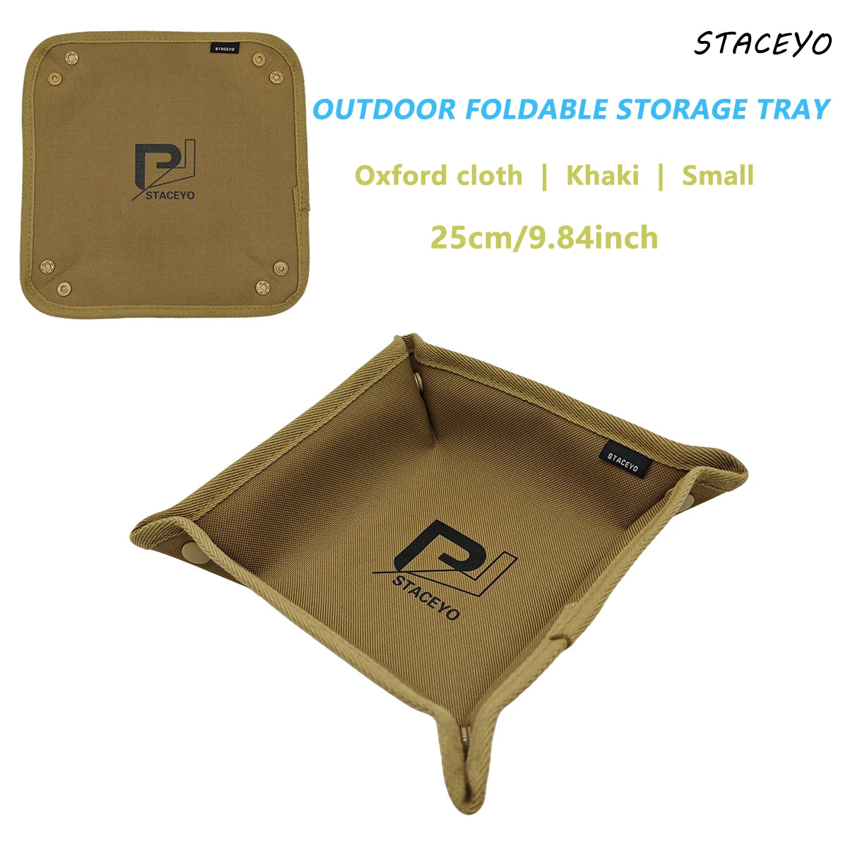 Foldable Storage Tray - Oxford Fabric Desktop Organizer - Khaki Small