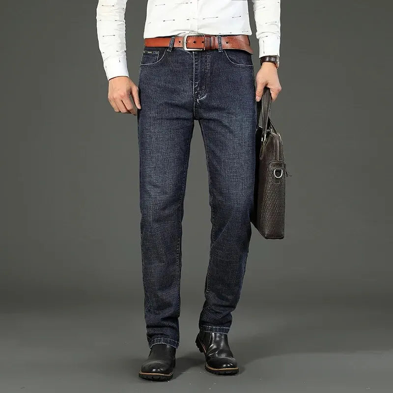 Men's Straight Stretch Jeans - Classic Casual Denim Pants
