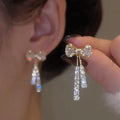 Bow Stud Earrings - Gold-Color Rhinestone Fashion Jewelry