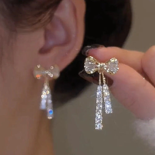 Bow Stud Earrings - Gold-Color Rhinestone Fashion Jewelry